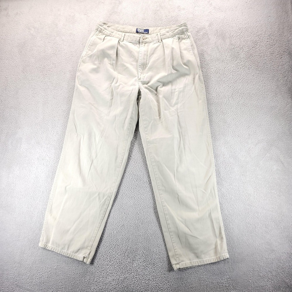 Polo Ralph Lauren Pants Mens 36x30 Beige Pleated Chino Relaxed Straight Cotton